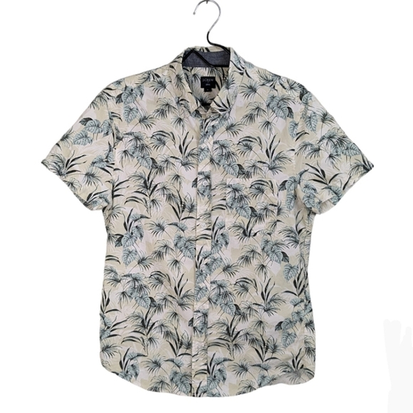 J.Crew Men Button Down Shirt Tropical Tan Green Short Sleeve Lightweight Size S - Picture 1 of 8